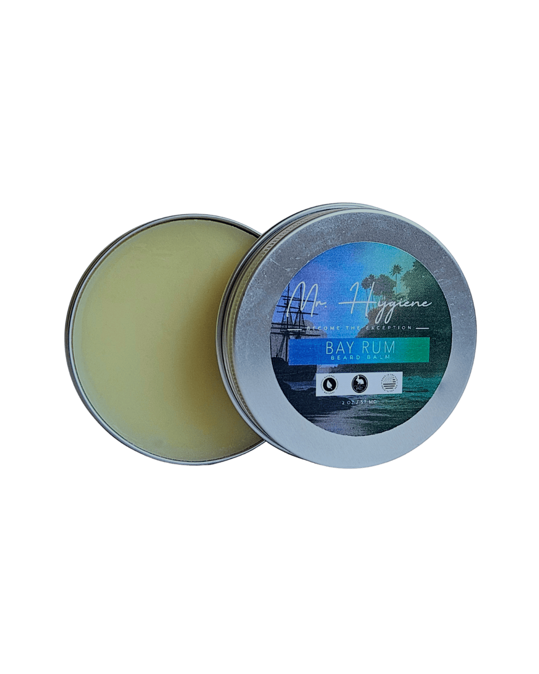 bay rum beard balm opened tin