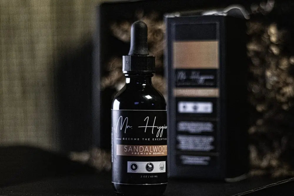 Sandalwood Beard Oil for Men with product in background