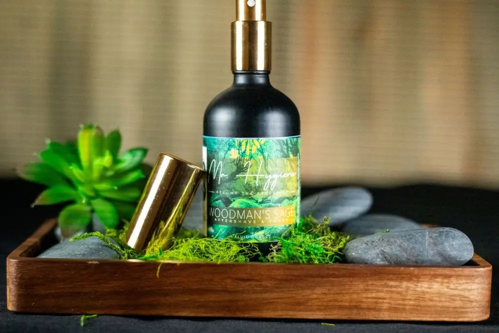 aftershave bottle with props