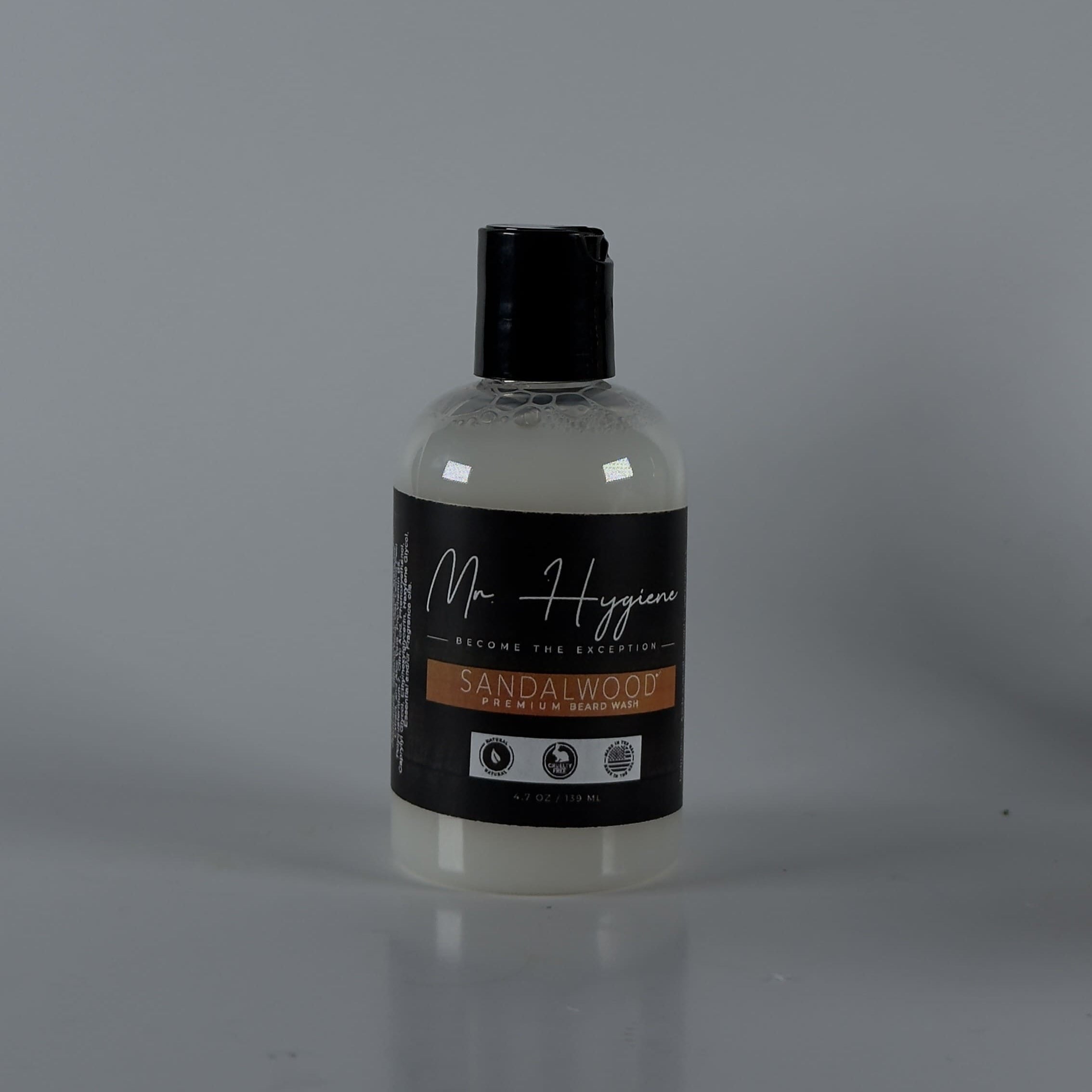 sandalwood beard wash with white background