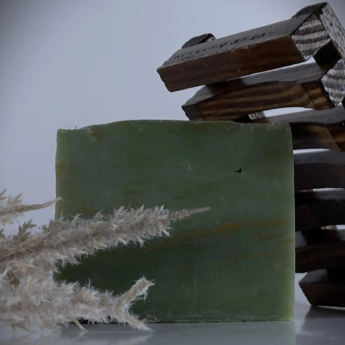bar soap with dish soap and white flower