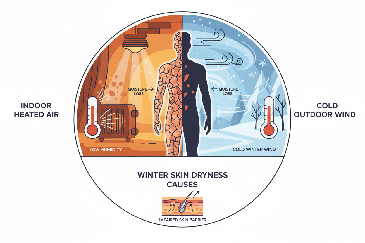 photo showing the cause and effect of winter on dry skin
