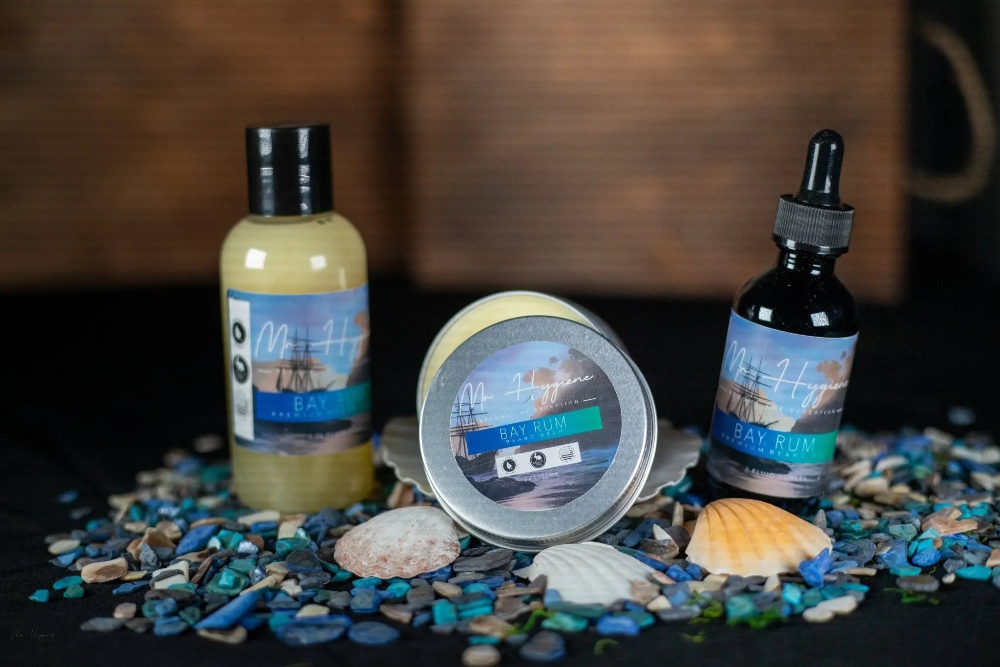 Bay-Rum-Mens Beard-Kit with rocks