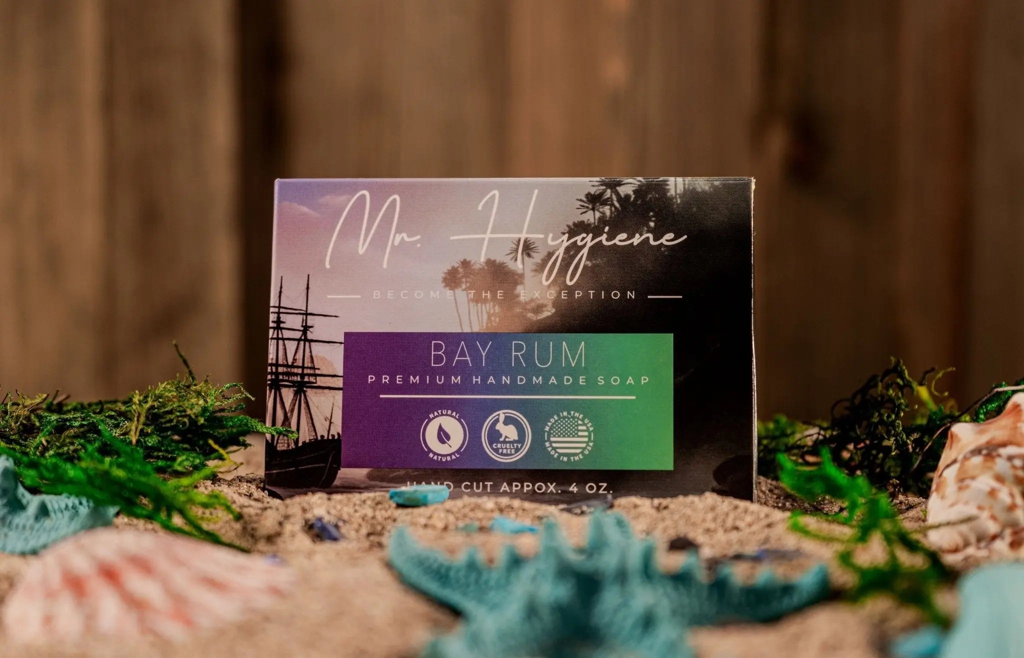 Bay Rum mens soap in sand