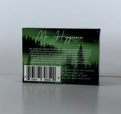 Back of a Mr. Hygiene soap packaging with text and barcode on a white background