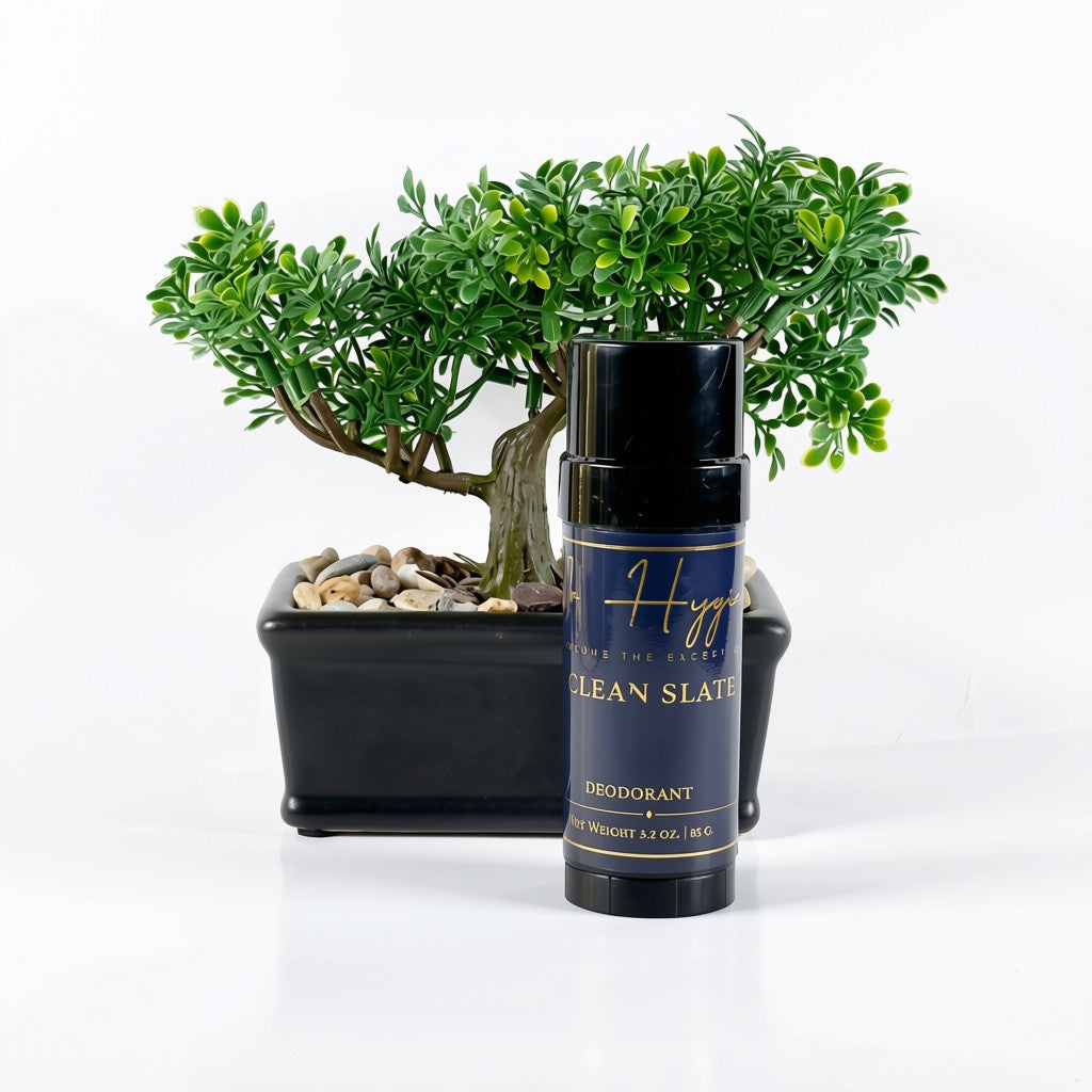 A black cylindrical deodorant stick labeled &