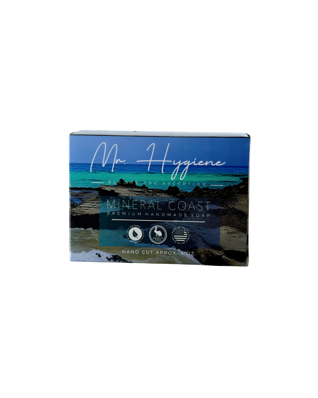 Box of Mr Hygiene soap with scenic design on a white background