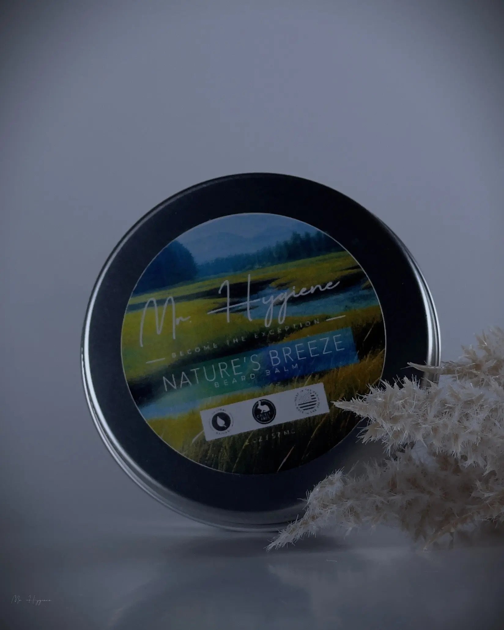 Organic Beard Balm with white plant