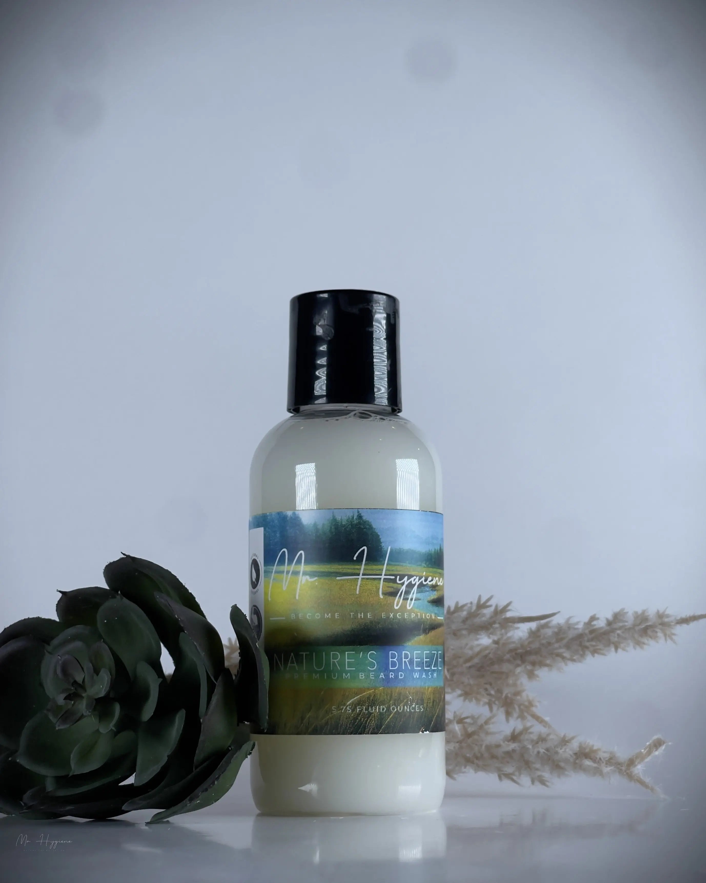 Organic Beard Wash With Flower and White Plant