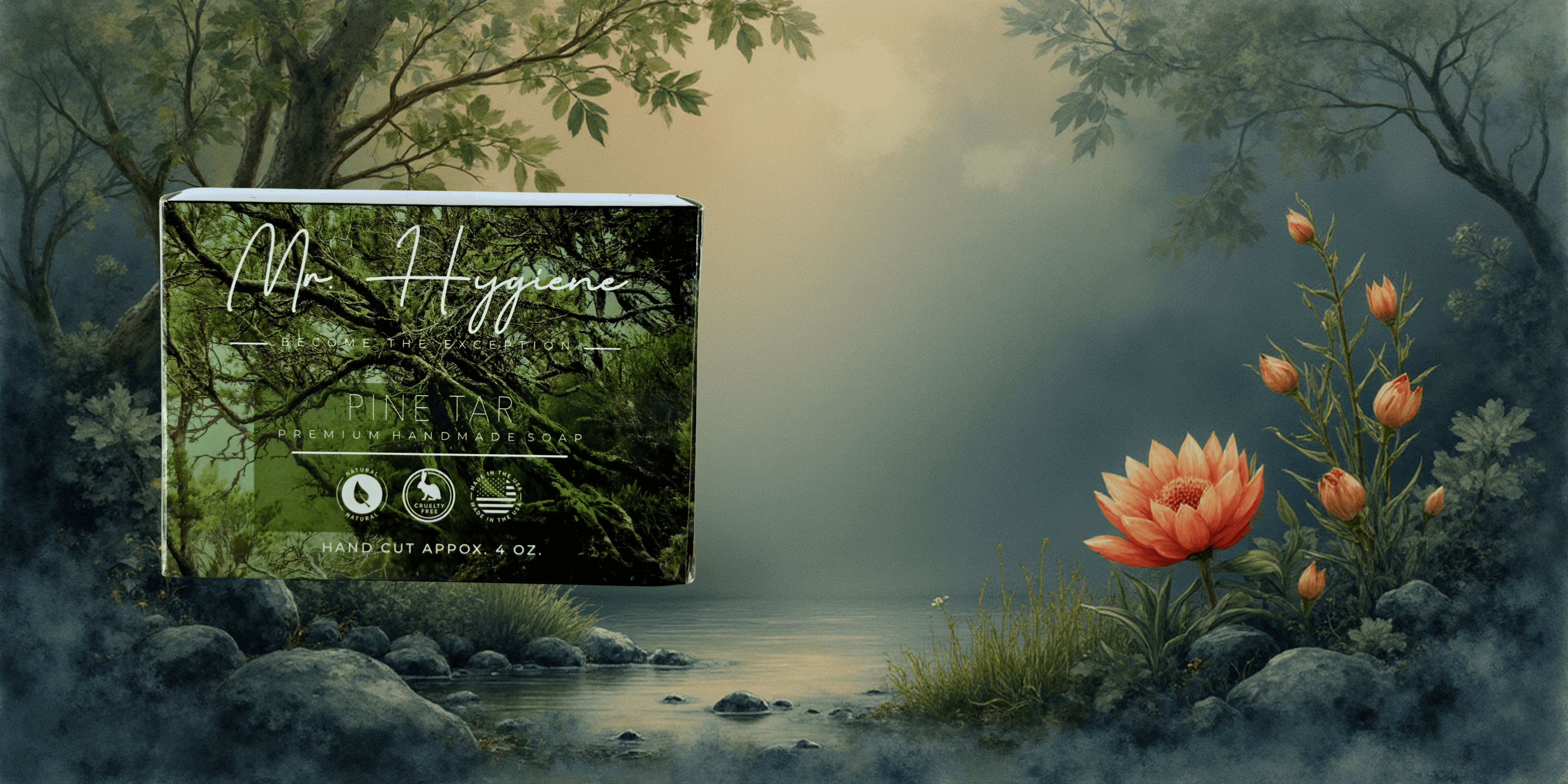 Bar Soap with a nature-themed design in a forest setting