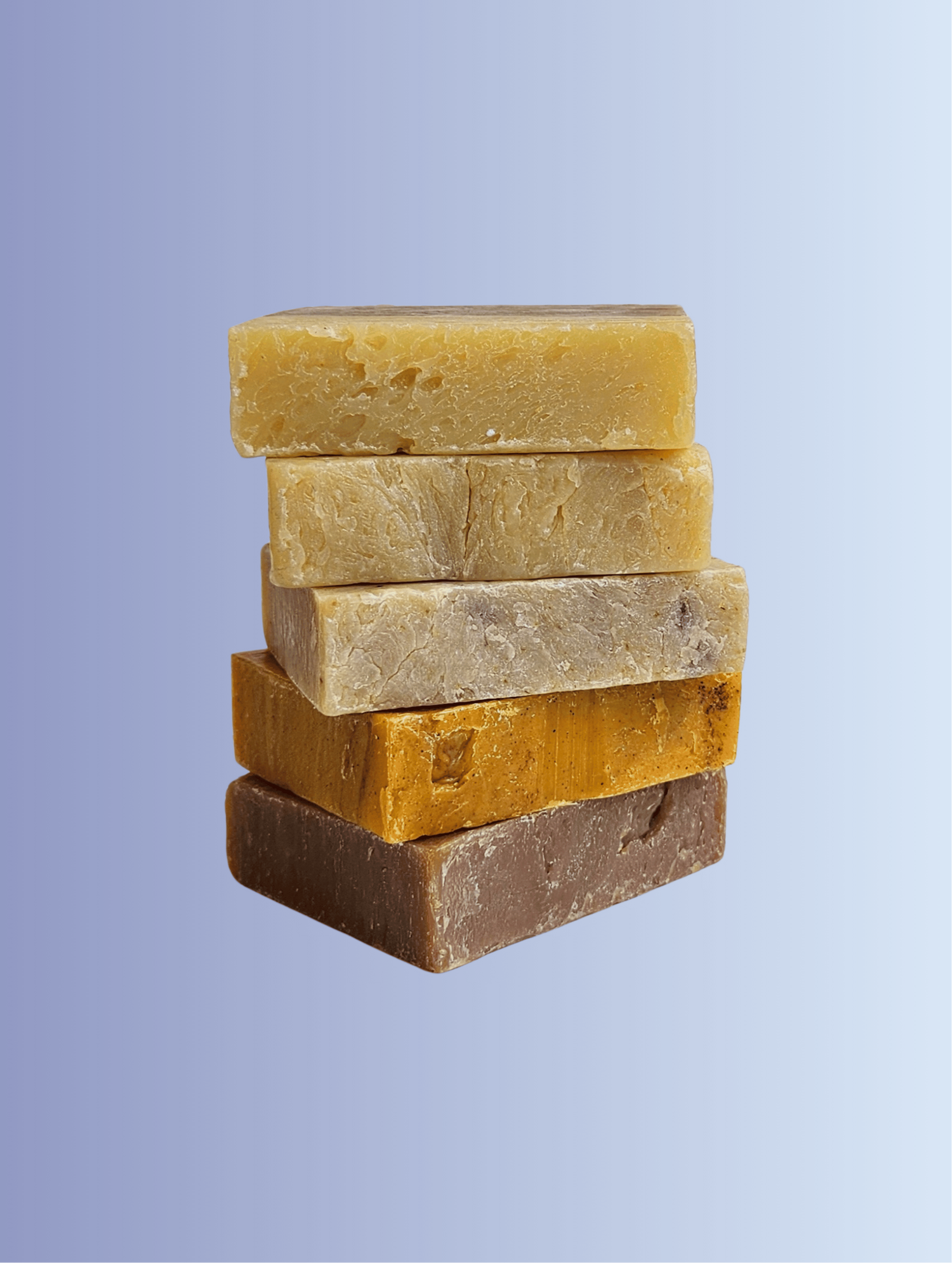 Stack of soap bars on a blue background