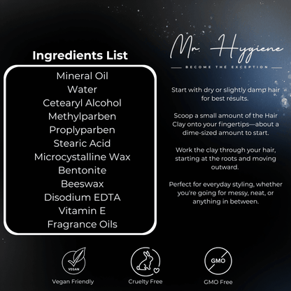 Matte Finish Hair Clay for Men - Strong Hold, Natural Look - Mr. Hygiene